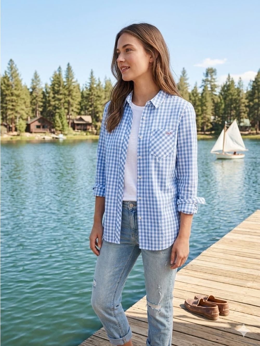 Vineyard Vines Blue and White Gingham Button-Down Shirt Size 8 100% Cotton - Picture 2 of 16